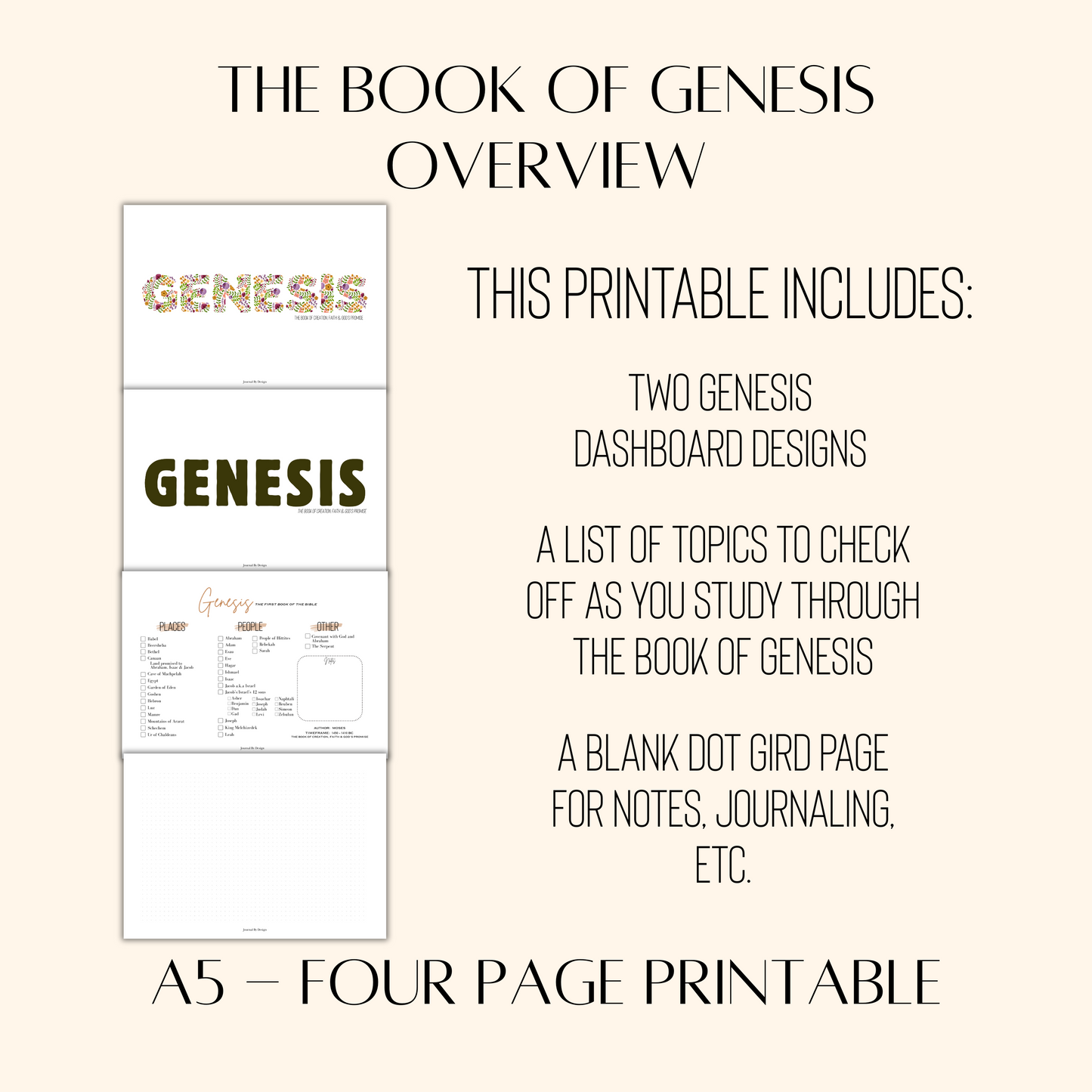A5 BIBLE STUDY PRINTABLE - GENESIS OVERVIEW