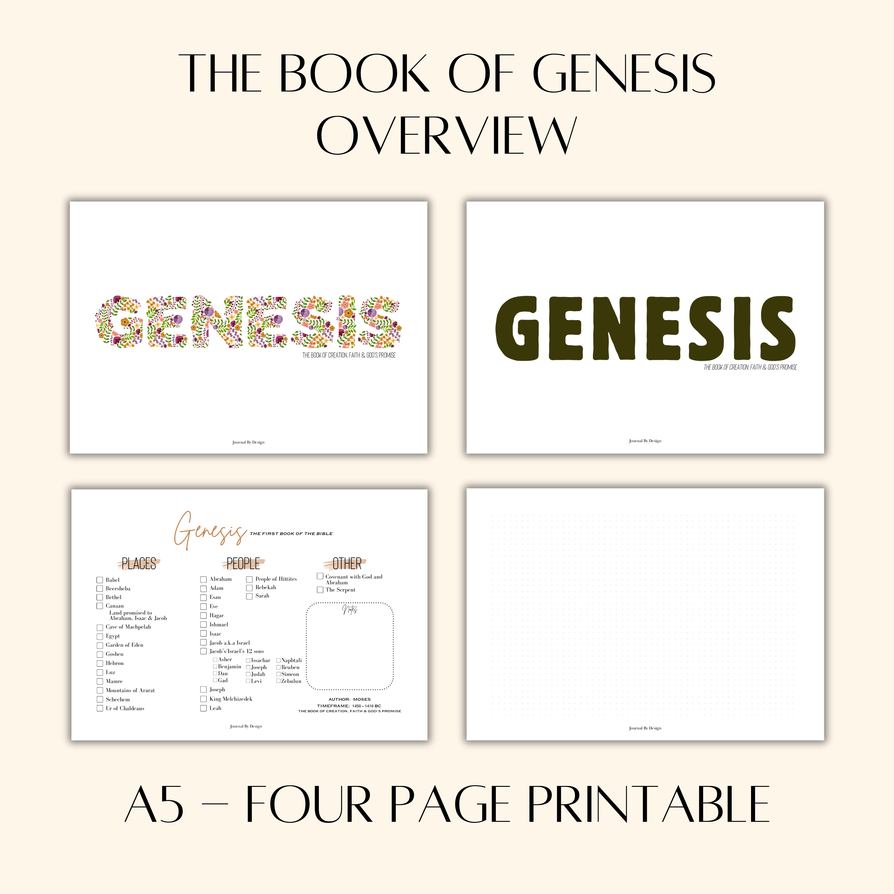 A5 BIBLE STUDY PRINTABLE - GENESIS OVERVIEW β Journal By Design
