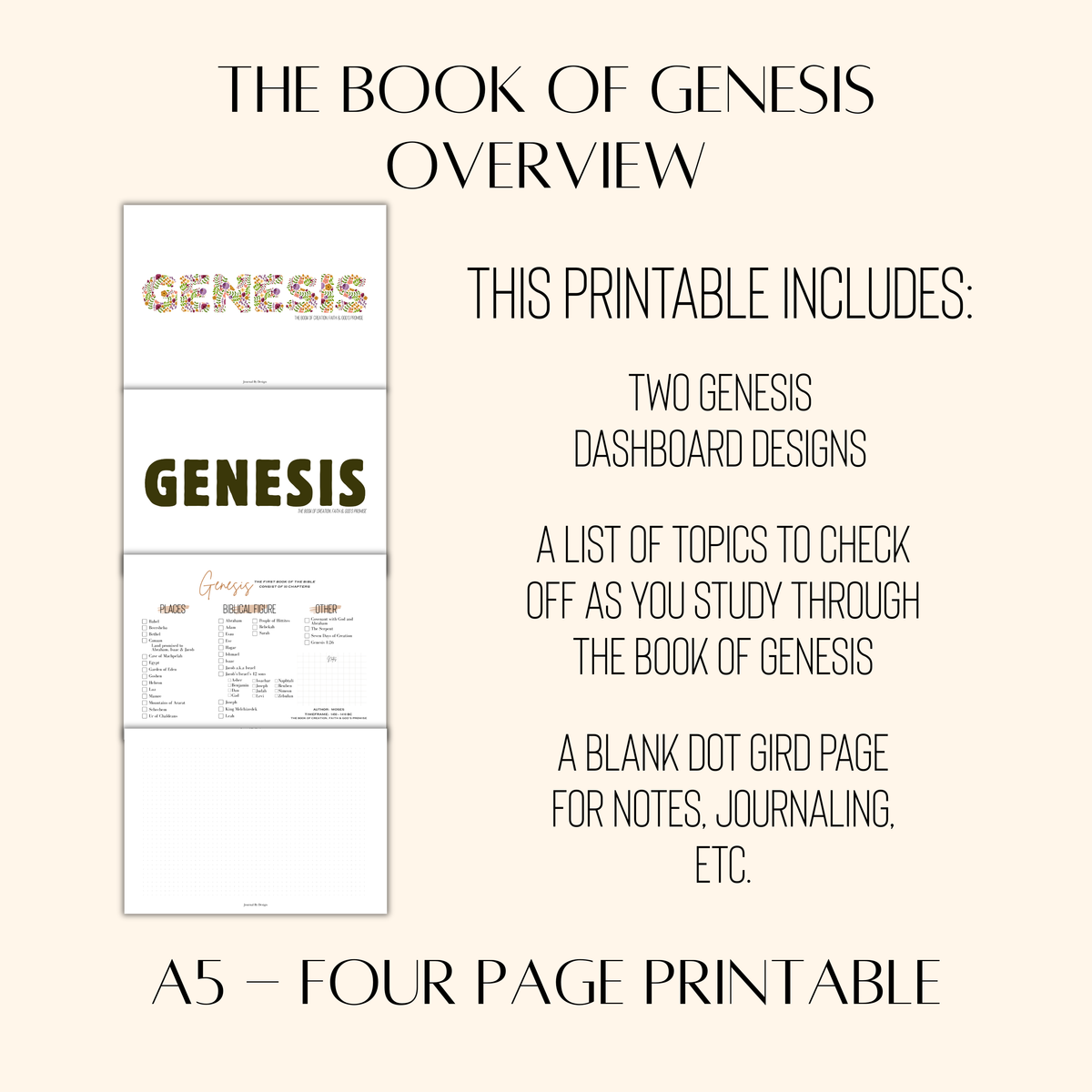 A5 BIBLE STUDY PRINTABLE - GENESIS OVERVIEW