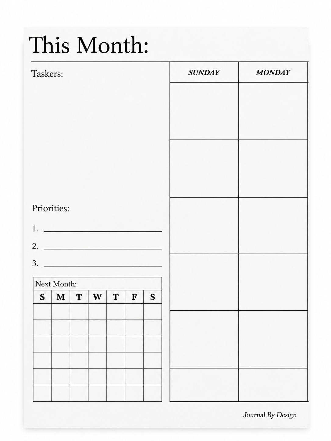 Month Overview (Undated) - NOTEPAD